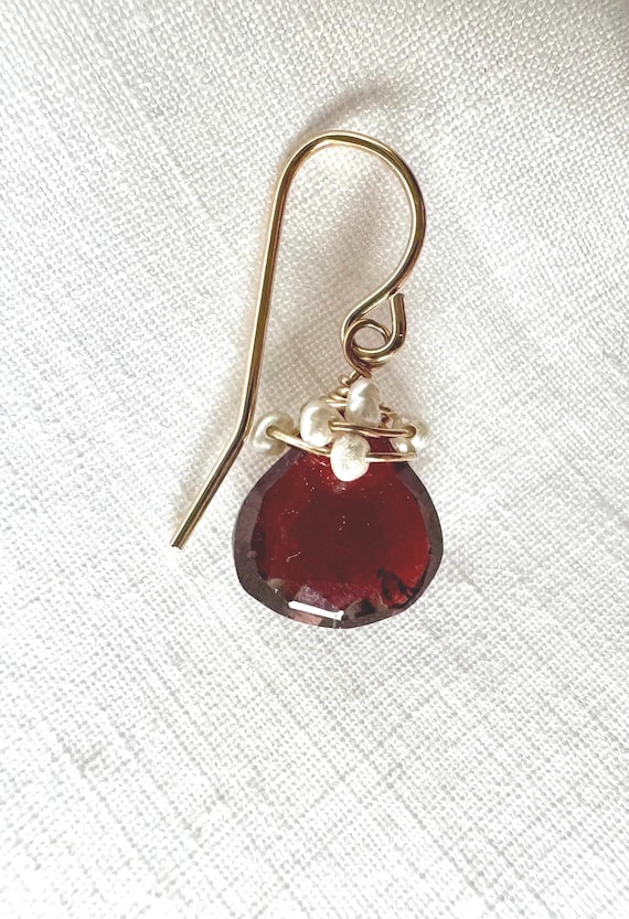 Garnet Earrings with tiny seed Pearls