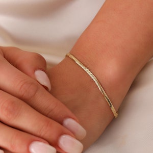 14K Gold Snake Bracelet, 2.5 MM Gold Snake Bracelet, 14K Solid Gold Snake Bracelet, Handmade Herringbone Bracelet, Birthday Gift
