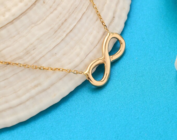Tiny Infinity Necklace, Minimalist Gold Infinity Necklace, 14K Solid Gold Infinity Necklace, Handmade Gold Love Necklace, Birthday Gift