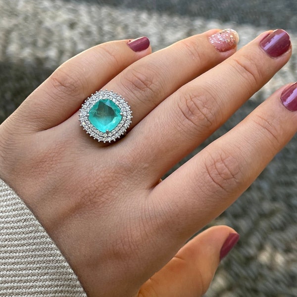 Victoria Paraiba Tourmaline Ring - Sterling Silver Ring - Brazilian Paraiba Ring - Neon Blue  Gemstone Paraiba,  Tourmaline Stone Ring