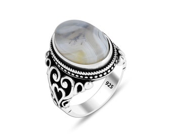 Yemen Agate Silver Men's Ring - Handcrafted 925 Sterling Silver with Simple Agate Design - Perfect Gift Idea for Men