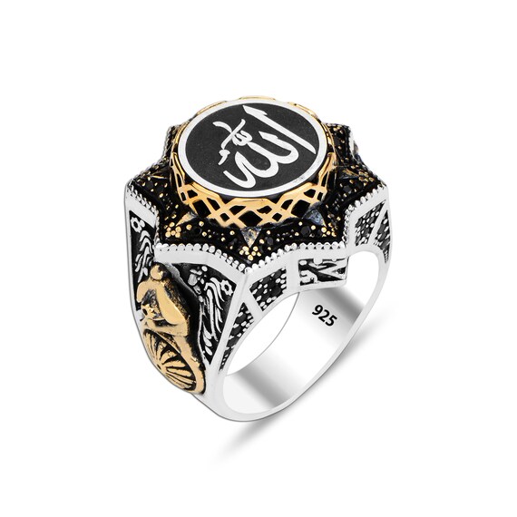 Elegante bague islamique avec inscription Allah Argent sterling 925 Bijoux artisanaux turcs pour hommes Conception ottomane Cadeau parfait pour lui Etsy France