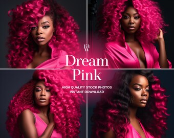 Colección de fotos de archivo de belleza glamurosa rosa: modelos con melanina (descarga digital)