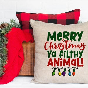 Holiday Throw Pillow Cover - Merry Christmas Ya Filthy Animal  - 15" x 15" - Custom Linen Sublimation Pillow Case