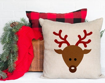 Holiday Throw Pillow Cover - Reindeer - 15" x 15" - Custom Linen Sublimation Pillow Case