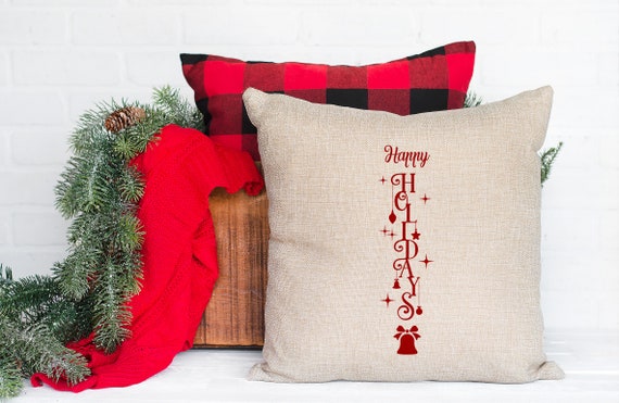 Holiday Throw Pillow Cover Happy Holidays 15 X 15 Custom Linen Sublimation  Pillow Case 