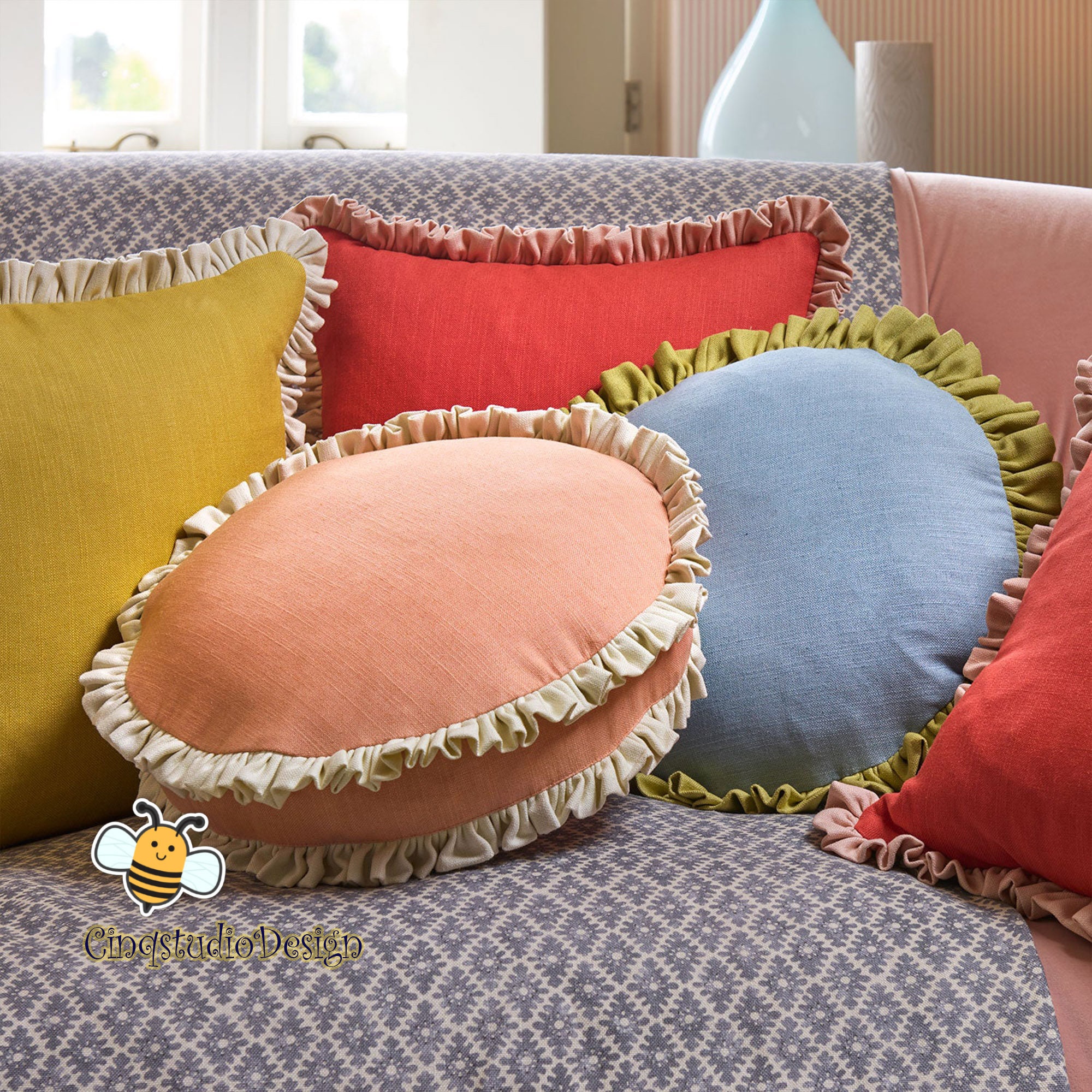 ONLY COVER Ruffled Round Cushion Covers Linen Seat Cushion Etsy