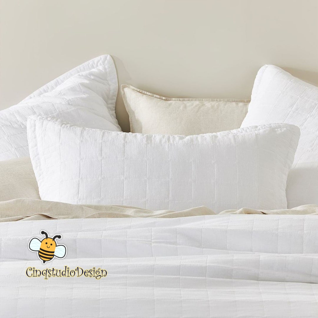 Linen Quilted Lumbar Pillow Covers Quilted Square Lumbar Etsy