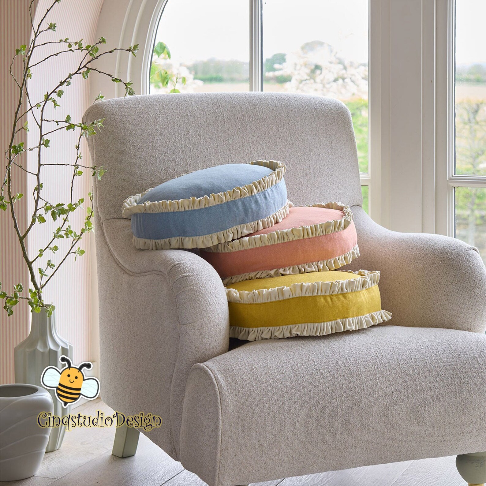 ONLY COVER Ruffled Round Cushion Covers Linen Seat Cushion Etsy