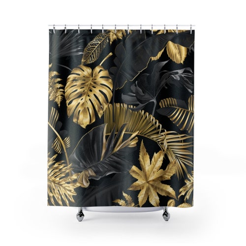 Tropical Black and Gold Designer Shower Curtains Etsy