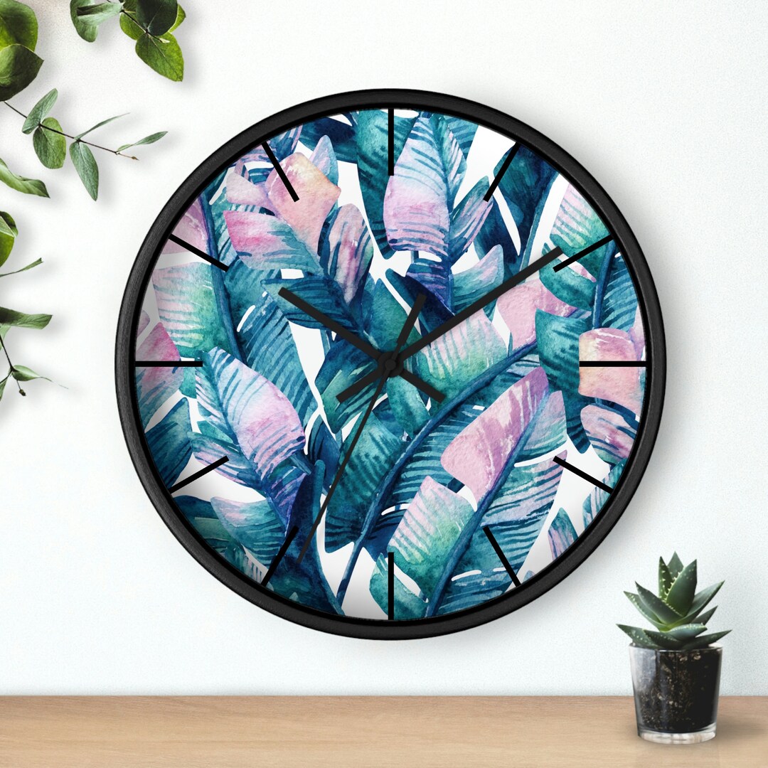 Tropical Wall Clock Eclectic Wall Clock Wood Round Clock Etsy