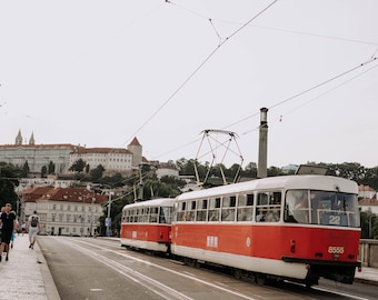 Prague Tram/Trolley Photo | Prague Landscape Digital Print  | Travel Photography | Charming European City Landscape | Prague Bridge