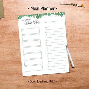 Printable Weekly Meal Planner, Eucalyptus Print