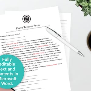 Prewritten Photo Release Form Template- Fully Editable Word Document