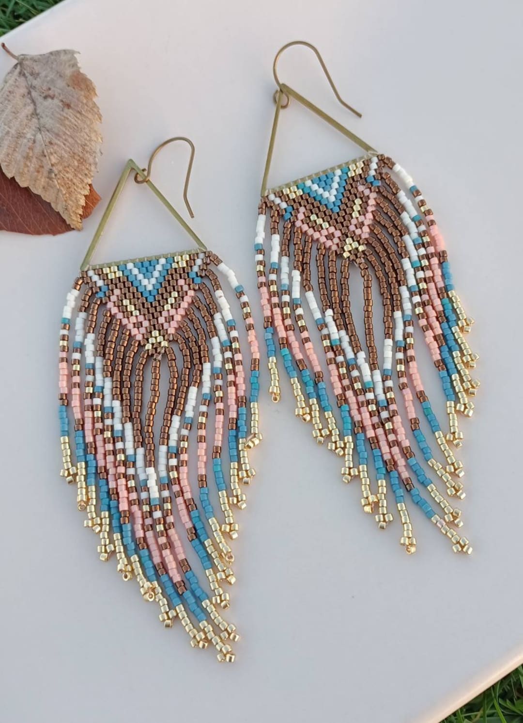 【miii】2WAY BEADS FENCE LAYERED Miyuki Delica Beads Brick Stitch Fringe Earrings, Handwoven