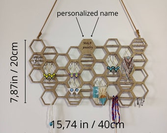Soporte de madera para pendientes personalizado: soporte para joyas con forma de panal