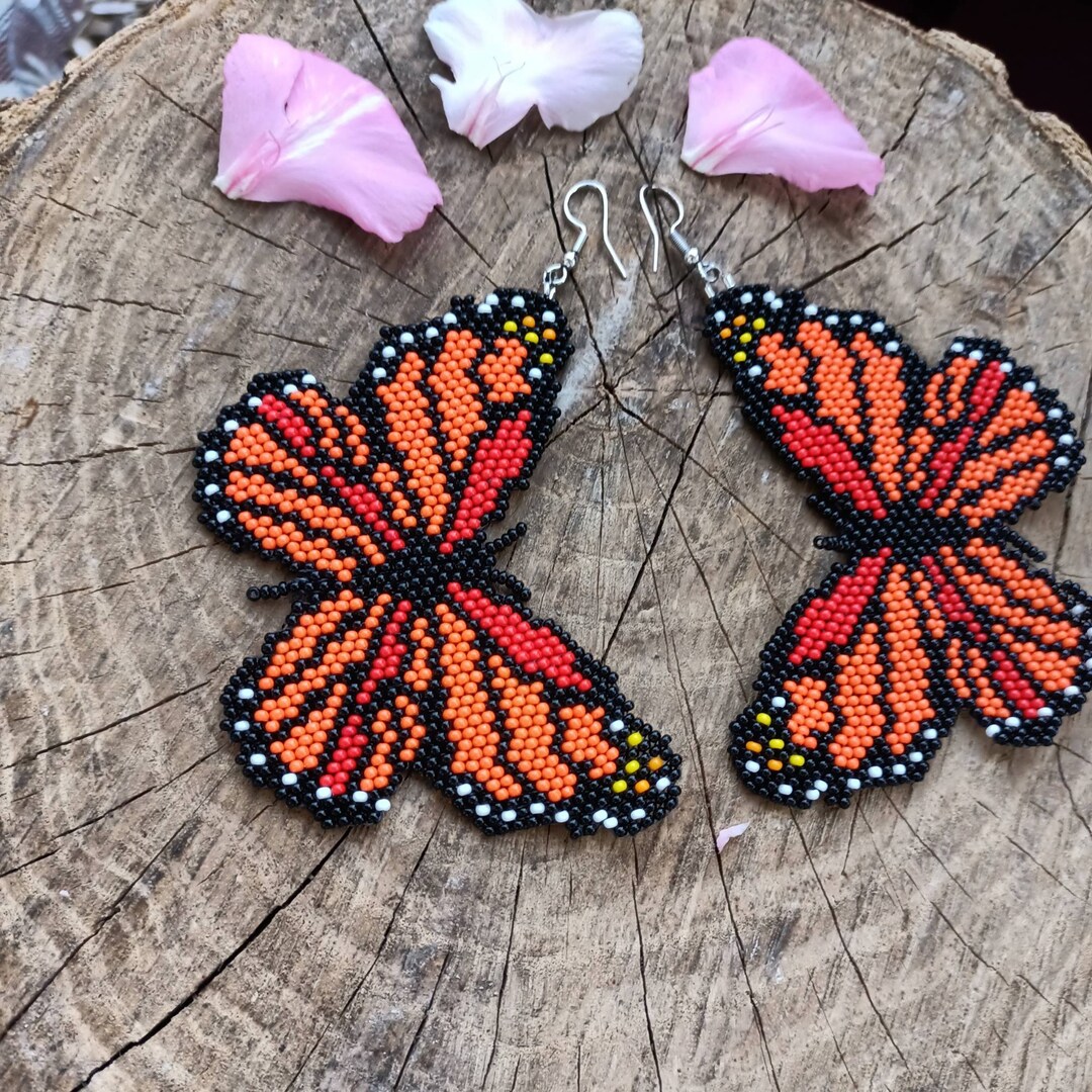 Beaded butterfly earrings best sale