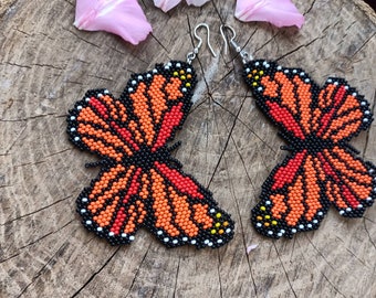 Butterfly Bead Earrings, Large Butterfly Wings Earrings, Bead Woven Earrings Earrings, Boho Chic Monarch Butterfly Earrings