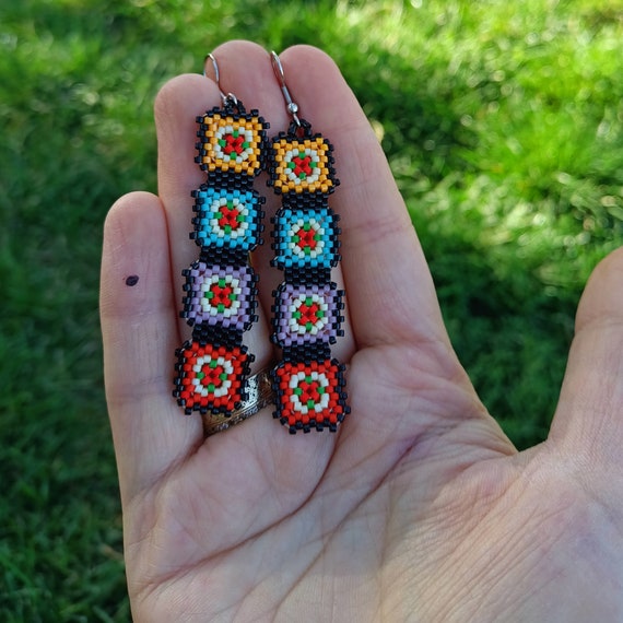 Square beaded best sale earrings