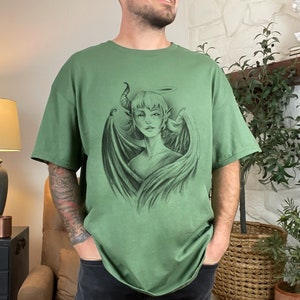 Angel And Devil Tee Shirt, Unisex Heavy Cotton Tee, Tee Shirt, Shirt, Tee, Angel and Devil, Graphic Tee, Graphic Shirt, Devil Shirt, Angel