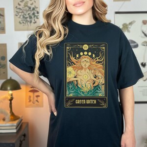 Green Witch Tarot Card Tee Shirt, Unisex Heavy Cotton Tee, Tee Shirt, Witchy Tee, Graphic Tee, Wicca Shirt, Shirt, T Shirt, Green Witch