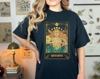 Green Witch Tarot Card Tee Shirt, Unisex Heavy Cotton Tee, Tee Shirt, Witchy Tee, Graphic Tee, Wicca Shirt, Shirt, T Shirt, Green Witch
