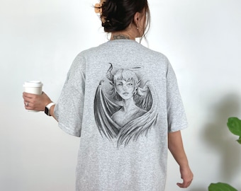 Engel en duivel T-shirt, Unisex Heavy Cotton Tee, Tee Shirt, Shirt, Tee, Angel and Devil, Graphic Tee, Graphic Shirt, Devil Shirt, Angel