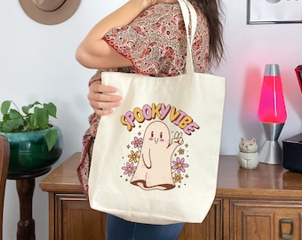 Borsa tote di Halloween, borsa della spesa, borsa a tema Halloween, borsa stregata, borsa fantasma, borsa spettrale, borsa gatto, borsa autunno
