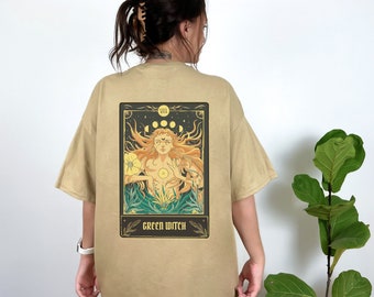 Green Witch Tarot Card Tee Shirt, Unisex Heavy Cotton Tee, Tee Shirt, Witchy Tee, Graphic Tee, Wicca Shirt, Shirt, T Shirt, Green Witch