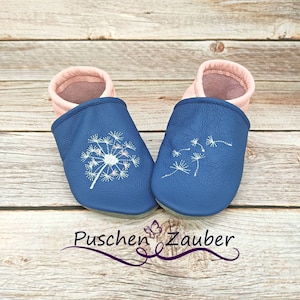 Organic leather slippers with name for baby and children (eco crawling shoes leather slippers) dandelion gift for birth and baptism girl boy