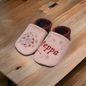 Organic leather slippers with name for baby and children (eco crawling shoes leather slippers) dandelion gift for birth and baptism girl boy