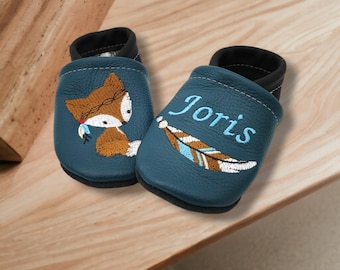 Poupées en cuir bio avec noms pour bébés et enfants (chaussures d'éveil écologiques en cuir patscherl) renard cadeau naissance baptême fille garçon