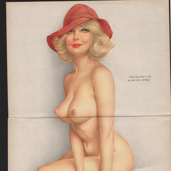 Vargas Playboy Dic 1973 Hermosa Rubia Vargas Chica con sombrero rojo 11x16
