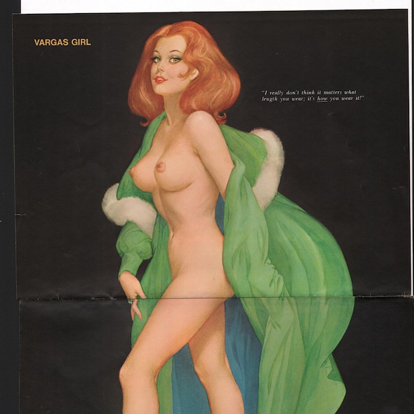 Vargas Playboy Février 1971 Magnifique Rousse w / Robe Verte & Talons 11x16