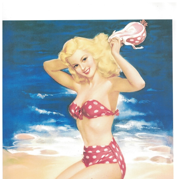 Erbit Created "Nice to Know" Blonde in Red Poka-dot bikini   1940 10x12