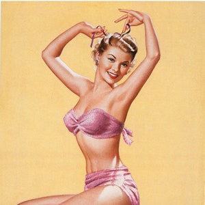 Frush Created Gorgeous Redhead in a Pink 2 Piece Swimsuit  1940&#39;s 11 x 14