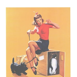 Elvgren Created &quot;Whats Cooking&quot; Cute Redhead and Fellow Travelers  1946 10 x 12