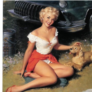 Bill Medcalf Created Beautiful Blonde & Cute Puppy  50&#39;s 11 x14