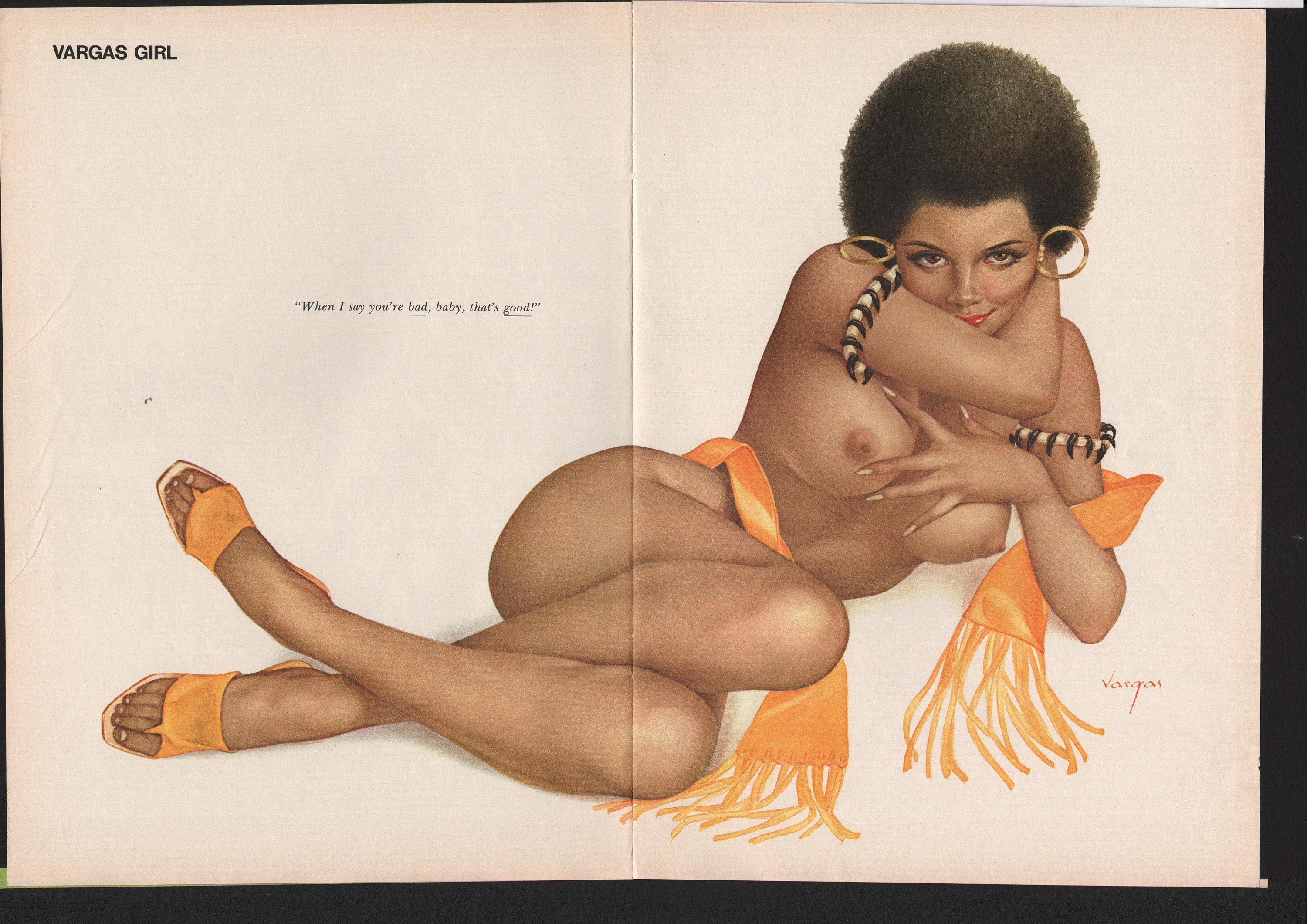Vargas Playboy Sep 1971 Gorgeous Black Beauty w/ Hoop Earrings Being BAD 11x16