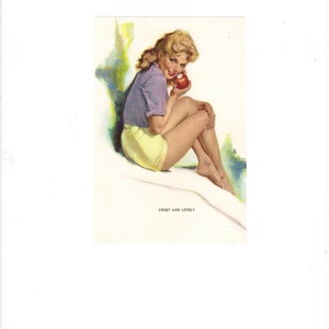 Chan Created &quot;Sweet and Lovely&quot; Glamour Print Cute Blonde eating an Apple   4 x 6