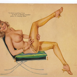 Vargas Playboy Februar 1964 Wunderschöne Blonde in Toreador Hose und nicht viel mehr 8x11