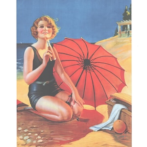 Pressler Created &quot;Inviting&quot; Beautiful Redhead on the Beach   1925 10x12