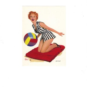 Schilling Created &quot;Let&#39;s Play&quot; Cute Redhead with Beach Ball on the Beach   4 x 6