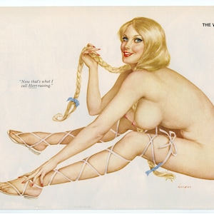 Vargas Playboy Apr 1972 Gorgeous Blonde Laced up shoes past her knees 8x11