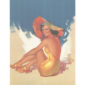 Mozert Created "Sunshine Beauty" Cute Brunette in golden Swimsuit  1953 10 x 12