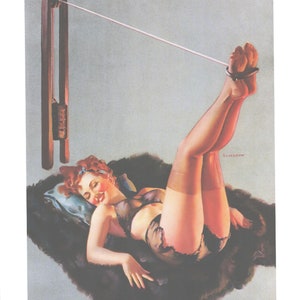 Elvgren Created &quot;Weight Control&quot;  A Little Exercise for the Redhead  1943 10 x 12