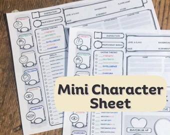 DND Mini Character Sheet - Perfect for the Non-Permanent Player, or even kids!