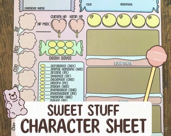 DND Sweet Stuff Character Sheet - PDF Printable