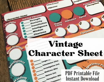 DND Colorful Vintage Character Sheet - PDF Printable