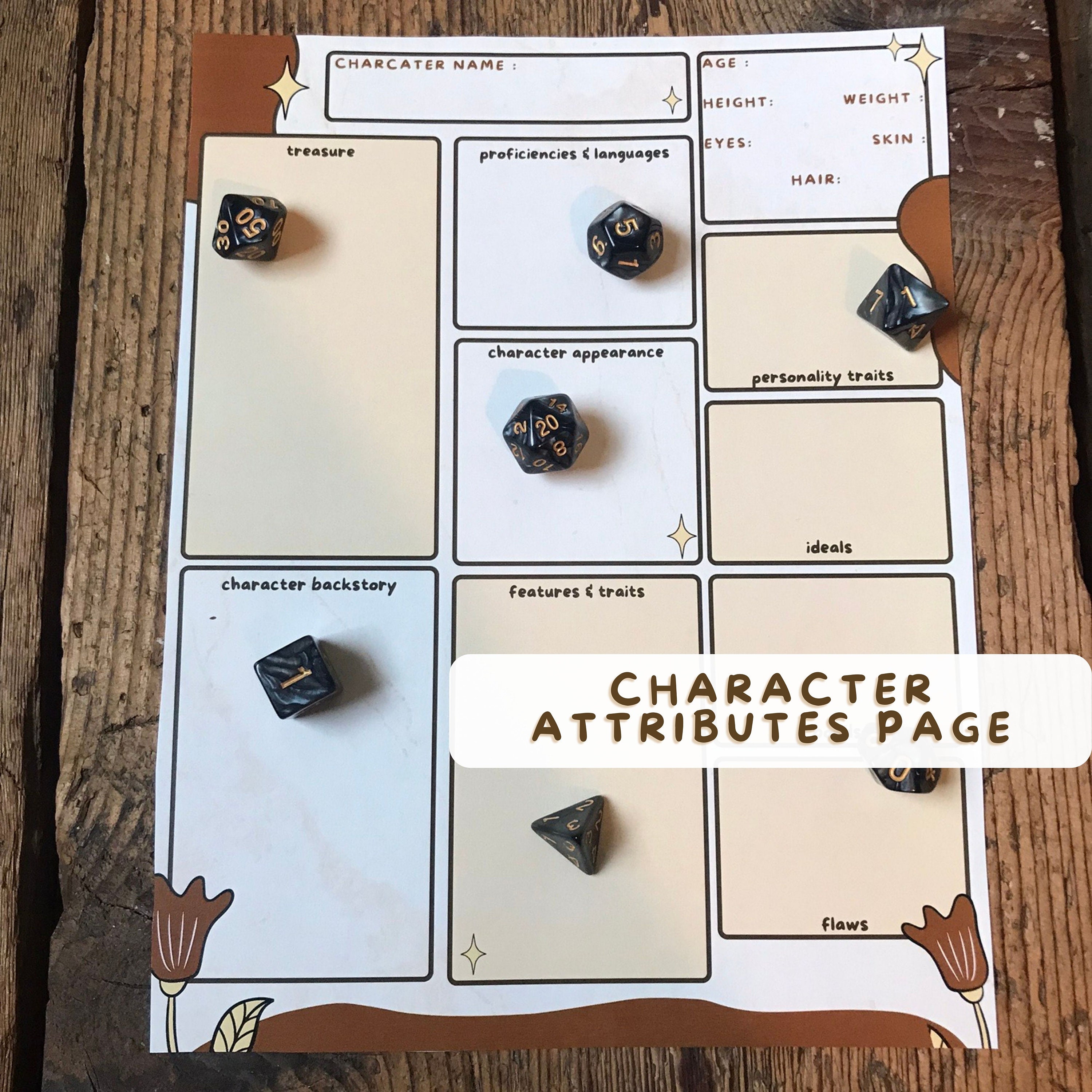 DND Boho Character Sheet - PDF Printable - Etsy